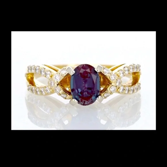 🌹FINAL PRICE REDUCTION $2000🌹 GIA CERTIFIED ALEXANDRITE AND DIAMOND RING - Picture 1 of 16